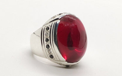 Deep Red Cabochon Ruby Mens Ring Sterling Silver 925 Handmade Deep Red Ruby Anari Yakoot Beautiful Red Roby Ring