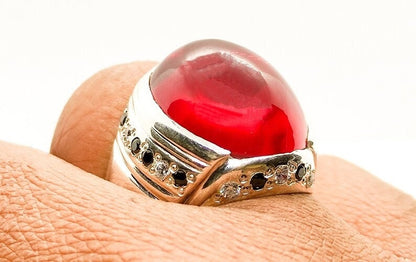 Deep Red Cabochon Ruby Mens Ring Sterling Silver 925 Handmade Deep Red Ruby Anari Yakoot Beautiful Red Roby Ring