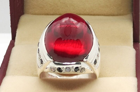 Deep Red Cabochon Ruby Mens Ring Sterling Silver 925 Handmade Deep Red Ruby Anari Yakoot Beautiful Red Roby Ring