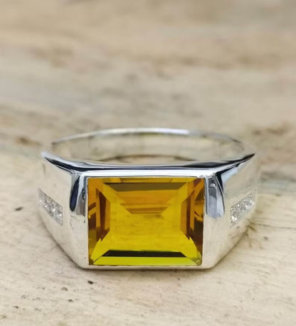 Natural Yellow Sapphire 6.25 carat ring, 925 Sterling Silver, Handmade ring for Men And Women Christmas Gift.