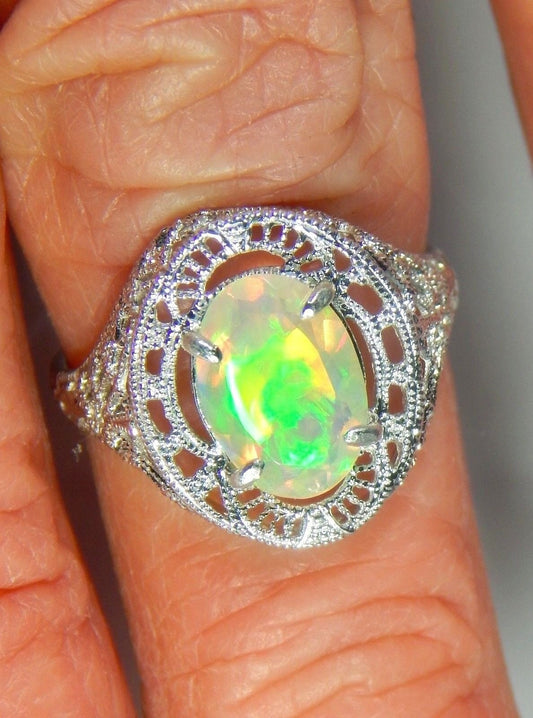 3.11ct Oval Faceted Ethiopian Opal Filigree Sterling Silver Ring Anniversary's Ring For Love