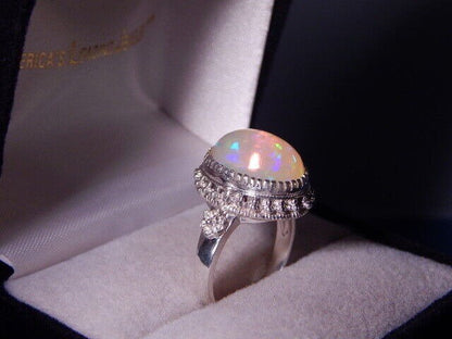 Natural  5.92 Ct. Oval Cabochon Opal Sterling Silver Ring October's Birthstone Ring For Love