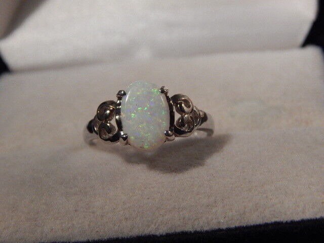 Natural 3.38 Ct. Oval Australian Opal S.S. Filigree Ring, OCTOBER BIRTHSTONE Ring