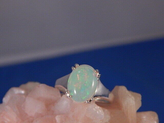 Natural 2.63 Ct. Oval Cabochon Opal Sterling Silver Ring October's Birthstone Ring