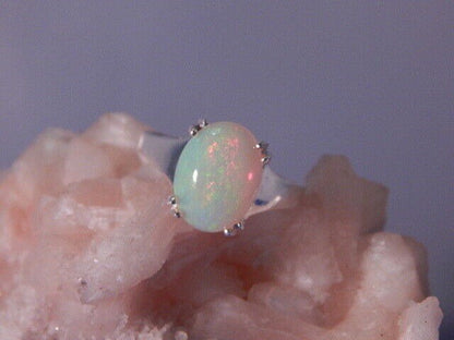 Natural 2.63 Ct. Oval Cabochon Opal Sterling Silver Ring October's Birthstone Ring