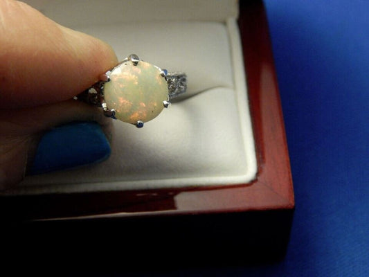 Natural 2.42ct 9mm Round Faceted Opal Sterling Silver Filigree Ring