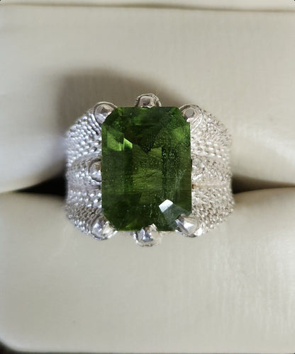 Natural Rutile Peridot Gemstone Ring in 925 Sterling Silver Ring