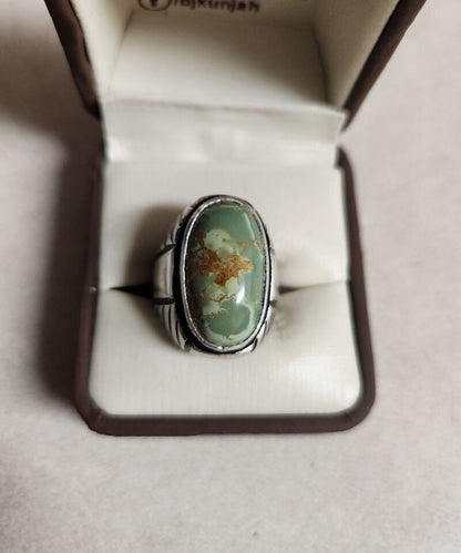 Natural Turquoise Shajri Feroza in 925 Sterling Silver Ring 10.25 carat Gemstone Ring For Gift