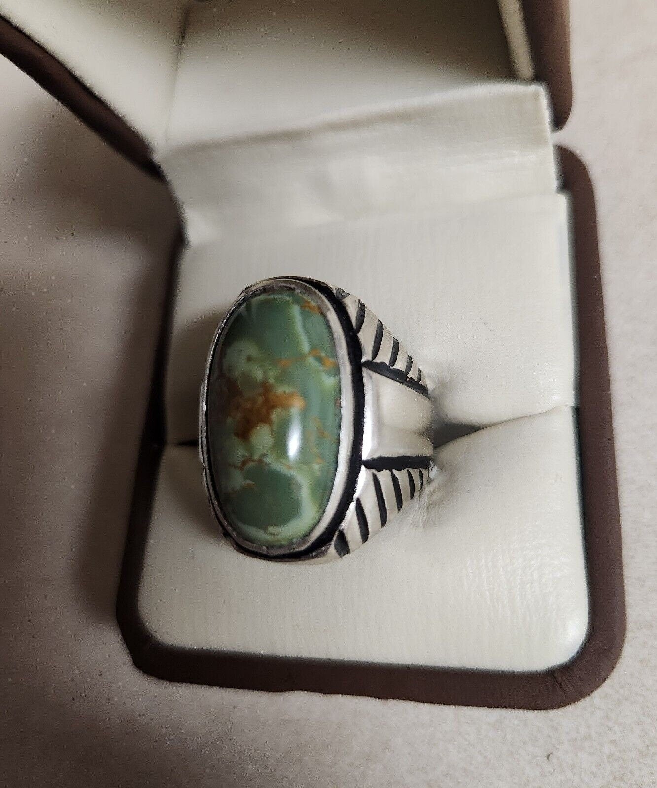 Natural Turquoise Shajri Feroza in 925 Sterling Silver Ring 10.25 carat Gemstone Ring For Gift