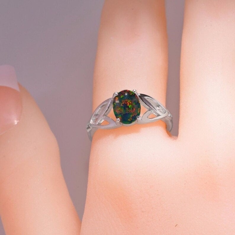 Natural 925 Sterling Silver 7.25 Carat dark opal Ring, Ethiopian Black fire opal, engagement, Birthstone ring,