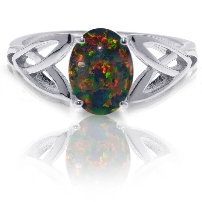 Natural 925 Sterling Silver 7.25 Carat dark opal Ring, Ethiopian Black fire opal, engagement, Birthstone ring,