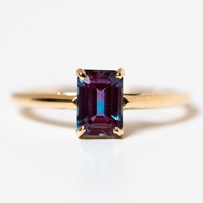 Genuine Certified Color Change Alexandrite/ Gold Plated, Emerald Shape, Engagement Ring, Alexandrite for Men and Women's