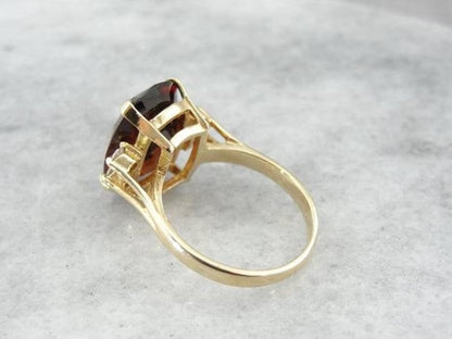 Natural Hessonite Garnet 7.25 Carat Ring, 14k Yellow Gold, Handmade Ring Anniversary Gift For Love.