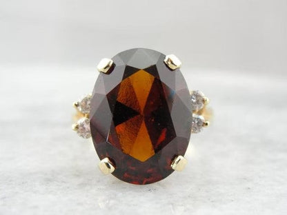 Natural Hessonite Garnet 7.25 Carat Ring, 14k Yellow Gold, Handmade Ring Anniversary Gift For Love.