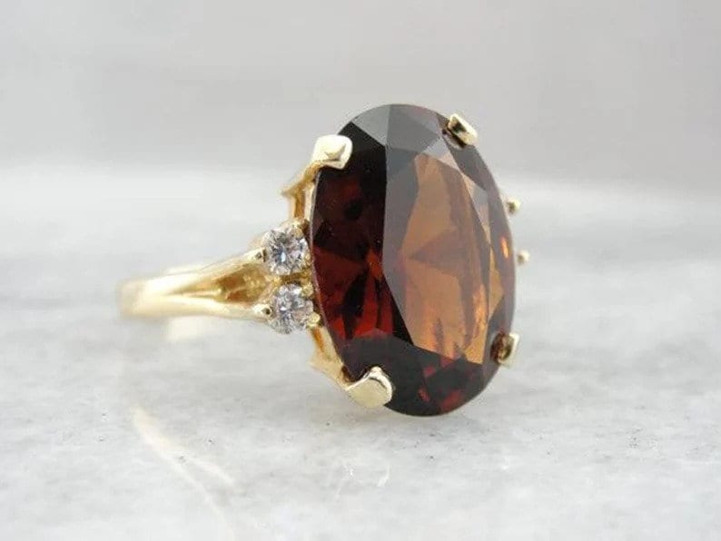 Natural Hessonite Garnet 7.25 Carat Ring, 14k Yellow Gold, Handmade Ring Anniversary Gift For Love.