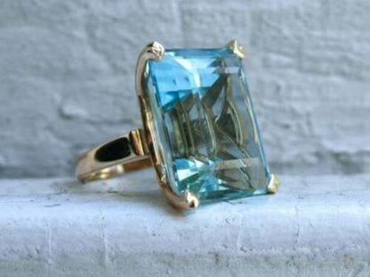 Natural Aquamarine Ring - Silver Statement Ring- Aqua Gemstone Silver Ring- Green Aquamarine Silver Ring- Wedding Silver Ring