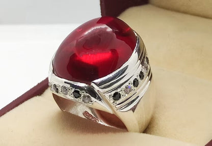 Deep Red Cabochon Ruby Mens Ring Sterling Silver 925 Handmade Deep Red Ruby Anari Yakoot Beautiful Red Roby Ring