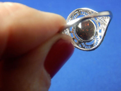 4.25 ct Round Cabochon Black Opal Filigree Ring Sterling Silver Ring For Men's And Women's