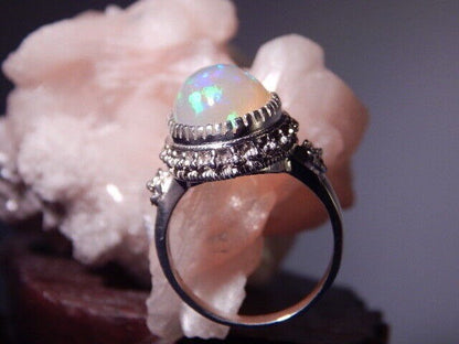 Natural  5.92 Ct. Oval Cabochon Opal Sterling Silver Ring October's Birthstone Ring For Love