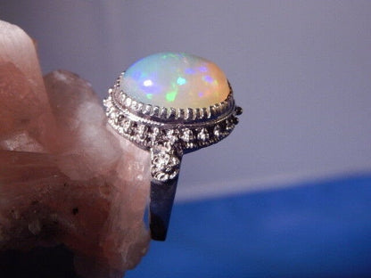 Natural  5.92 Ct. Oval Cabochon Opal Sterling Silver Ring October's Birthstone Ring For Love