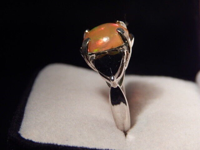 Natural  5.56 Ct. Oval Cabochon Opal & Trillion Tourmaline Three-stone Ring Sterling Silver Ring For Love