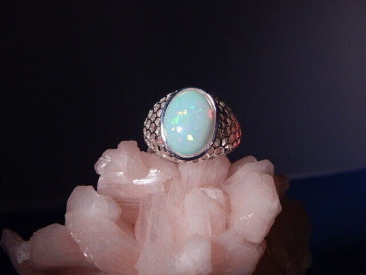 Natural 5.25 Ct. Oval Ethiopian Opal S.S. Honeycomb Ring, OCTOBER BIRTHSTONE Ring