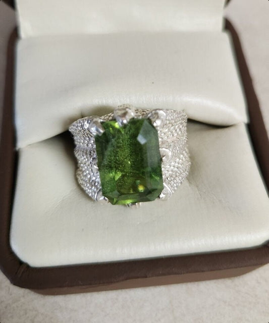 Natural Rutile Peridot Gemstone Ring in 925 Sterling Silver Ring