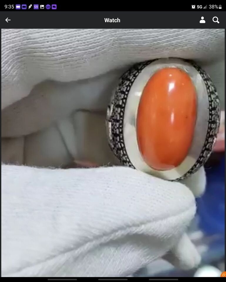 Natural italian Coral Gemstone Ring in handmade Sterling Silver 925 Ring For Men's