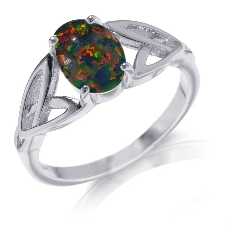 Natural 925 Sterling Silver 7.25 Carat dark opal Ring, Ethiopian Black fire opal, engagement, Birthstone ring,