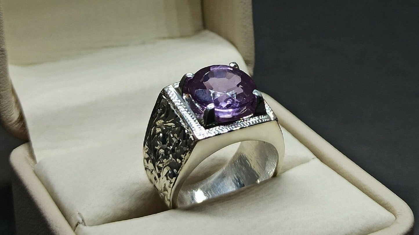 Natural 7.25 Carat Rare Alexandrite Sterling Silver 925 Ring Handmade Alexandrite Men's Ring