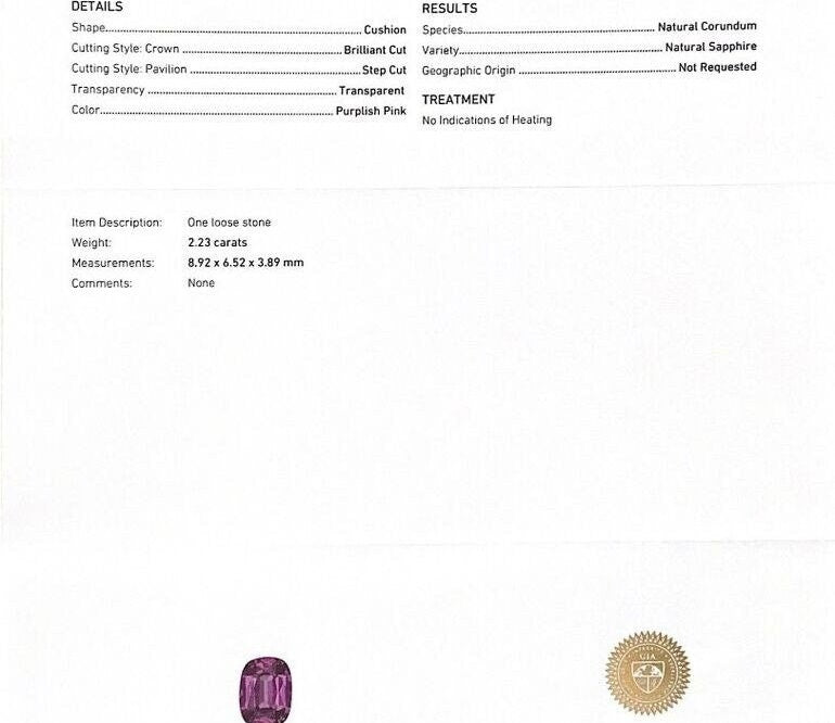 Pink Sapphire Gemstone Natural Loose IGI Certified Pink Sapphire 2.23 carat Anniversary gift