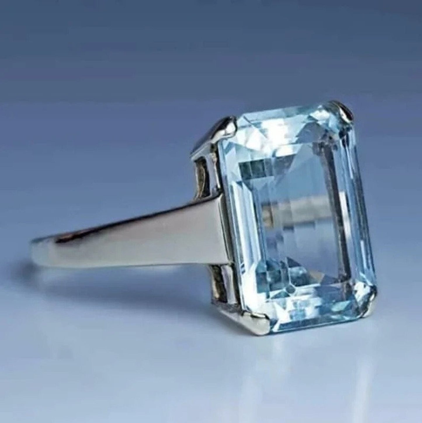 925 Sterling Silver Natural Certified Emerald Cut Aquamarine Ring Engagement Ring ,Promise Ring WeddingAstrology Ring