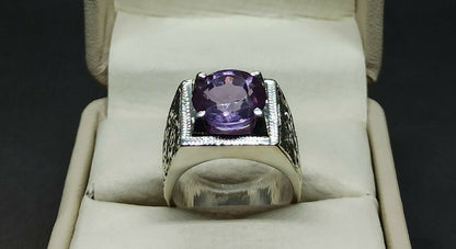 Natural 7.25 Carat Rare Alexandrite Sterling Silver 925 Ring Handmade Alexandrite Men's Ring