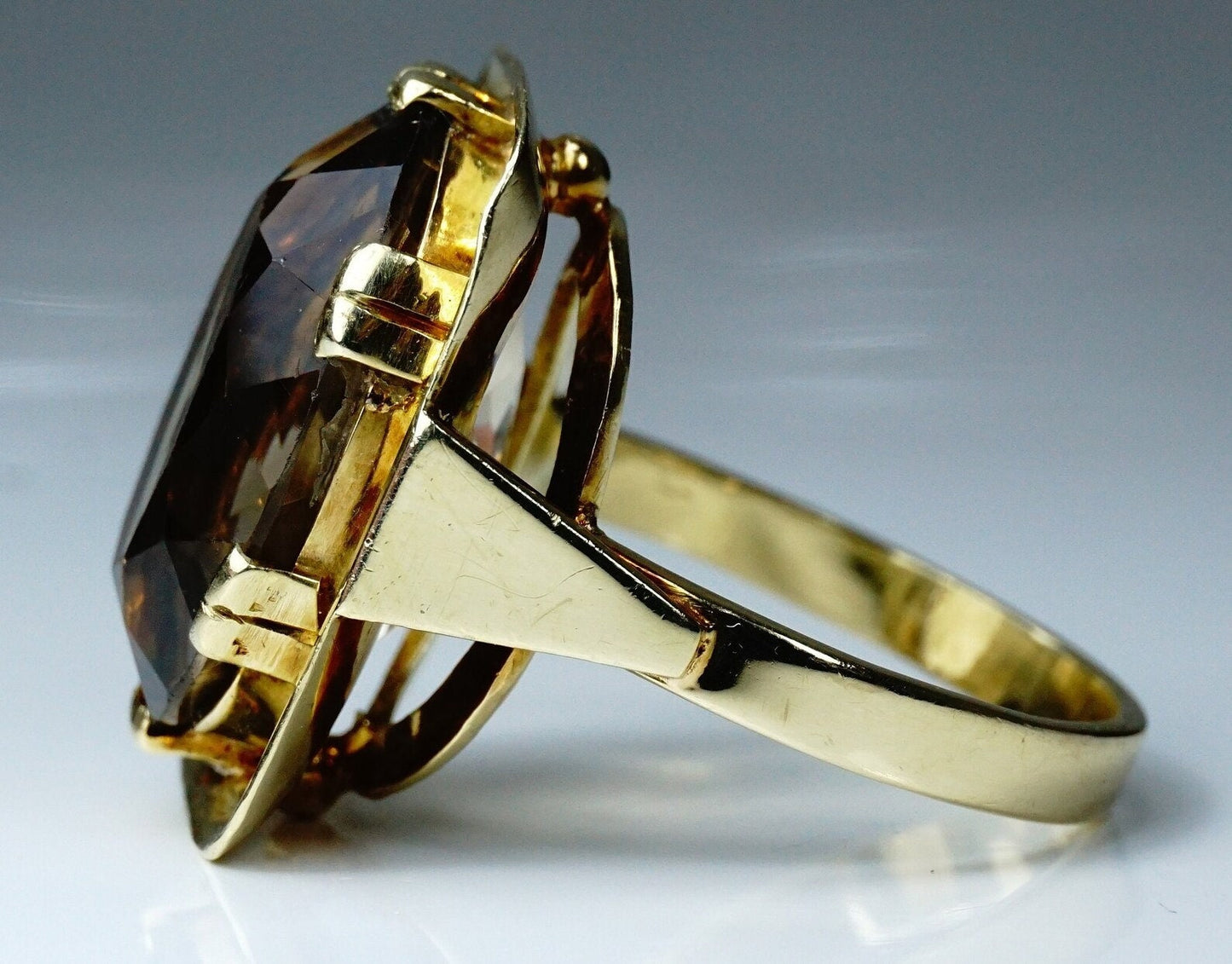 RESERVED for RAQUEL - Mid Century Modernist 14k Yellow Gold Smokey Quartz Ring Anniversary Gift For Love