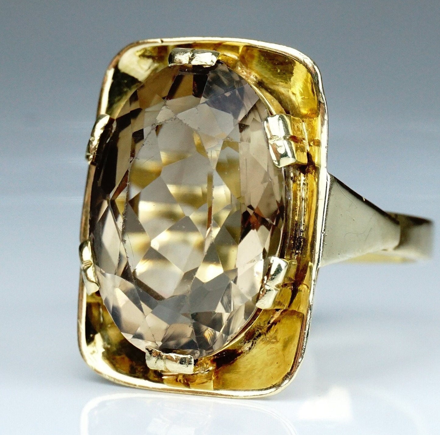 RESERVED for RAQUEL - Mid Century Modernist 14k Yellow Gold Smokey Quartz Ring Anniversary Gift For Love