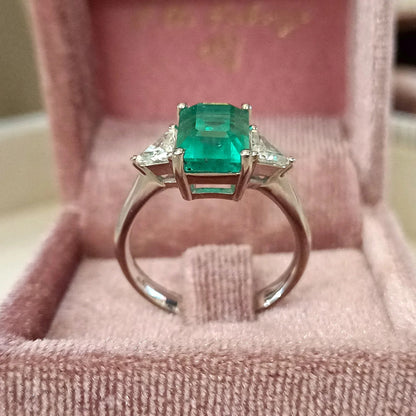 IGI Certified Gemstone Emerald cut Emerald engagement ring in 18k white Gold Ring Colombia Emerald Gift For Love