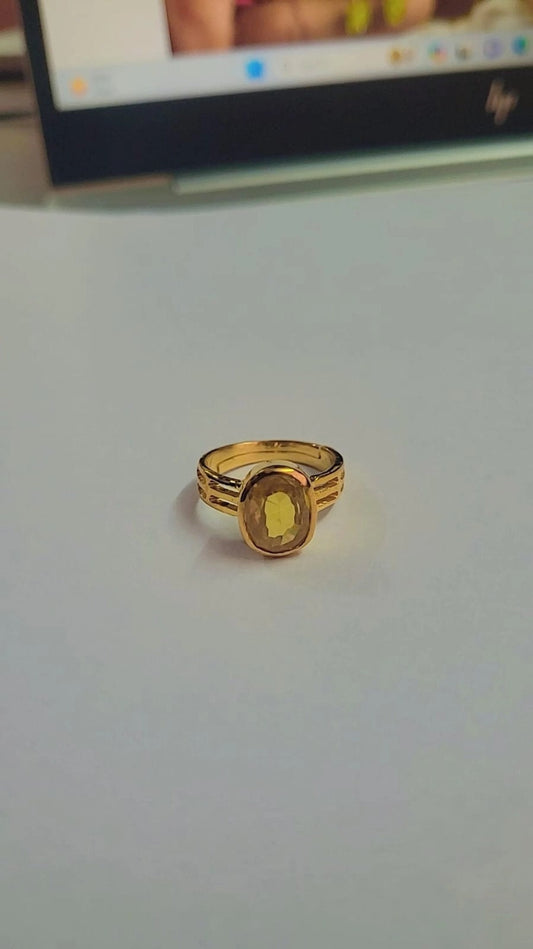 Natural Certified Yellow Sapphire Ring, Pukhraj Ring Gemstone Ring, Handmade Ring Copper (Panchdhatu) Ring Handmade Ring For Men's And Women