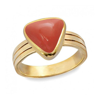 Natural Certified Red Coral/Moonga Ring Astrological Gemstone Ring in Panchadhatu (Cooper),Yellow Gold Birthstone jewelry Ring For Men's