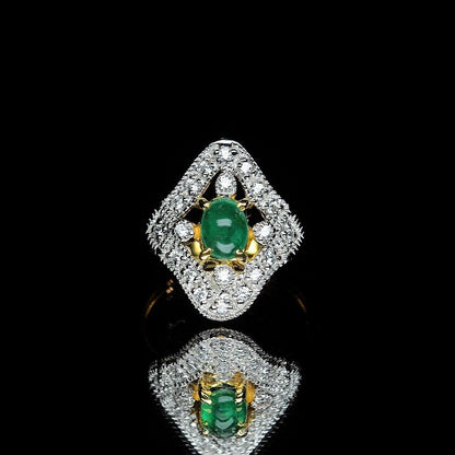 1.25ct Natural Cabochon Untreated Green Zambia Emerald Ring 18k Yellow Gold Ring For love