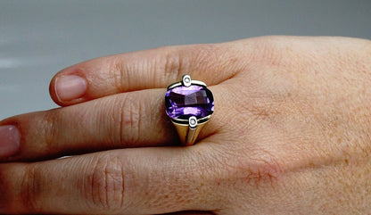 Natural Certified 7.25 carat Amethyst Ring 14k yellow Gold Ring Engagement Ring For Love gift