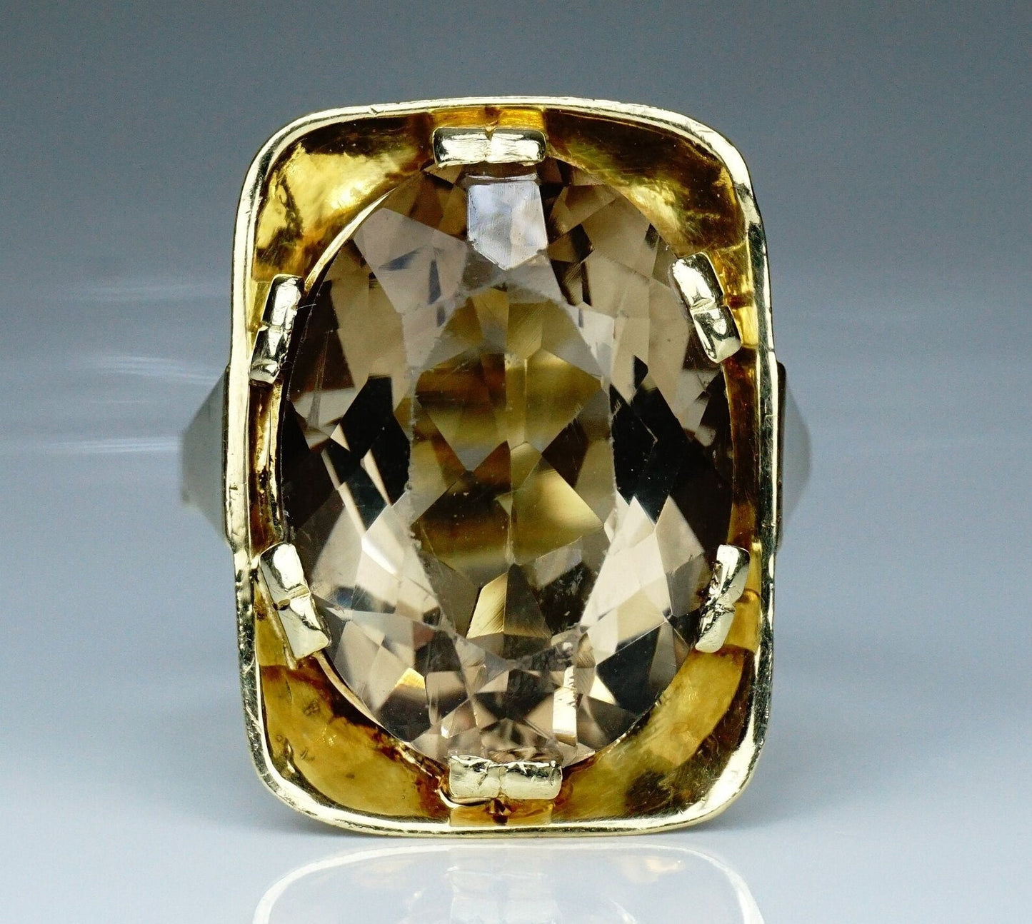 RESERVED for RAQUEL - Mid Century Modernist 14k Yellow Gold Smokey Quartz Ring Anniversary Gift For Love