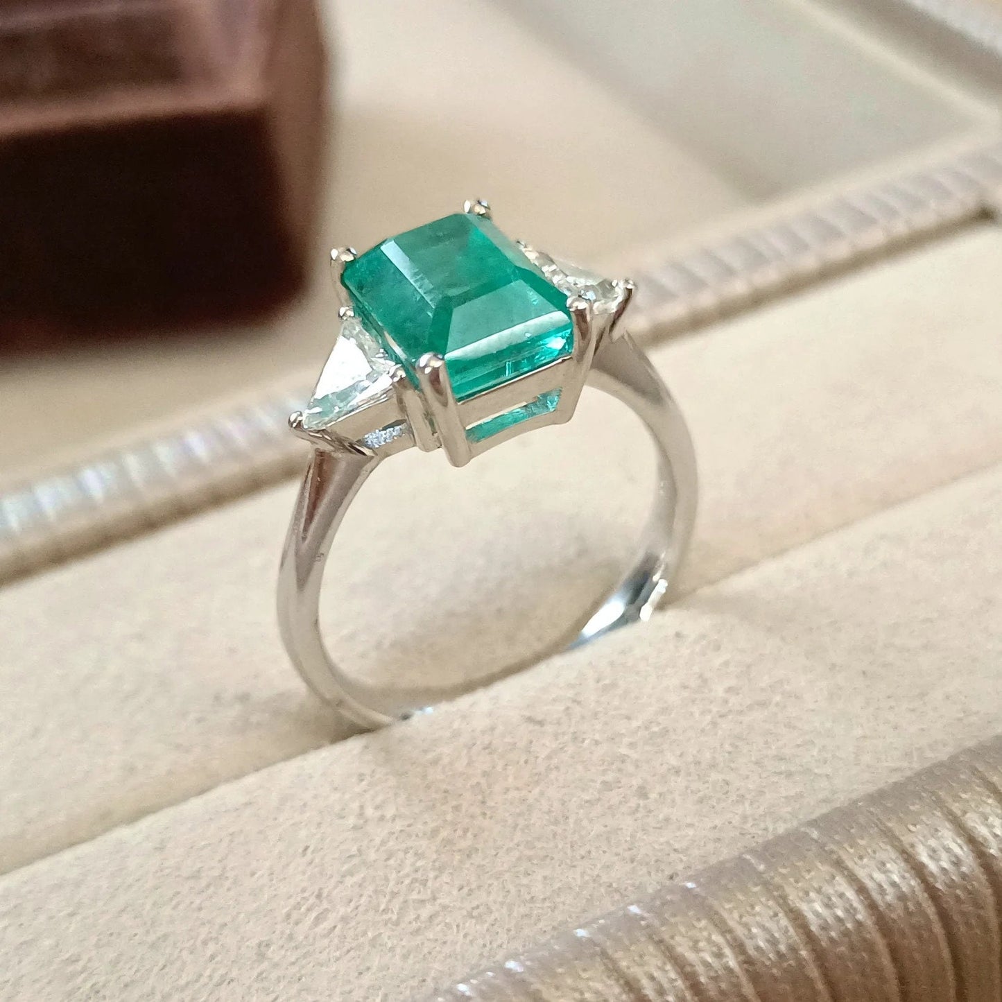 IGI Certified Gemstone Emerald cut Emerald engagement ring in 18k white Gold Ring Colombia Emerald Gift For Love