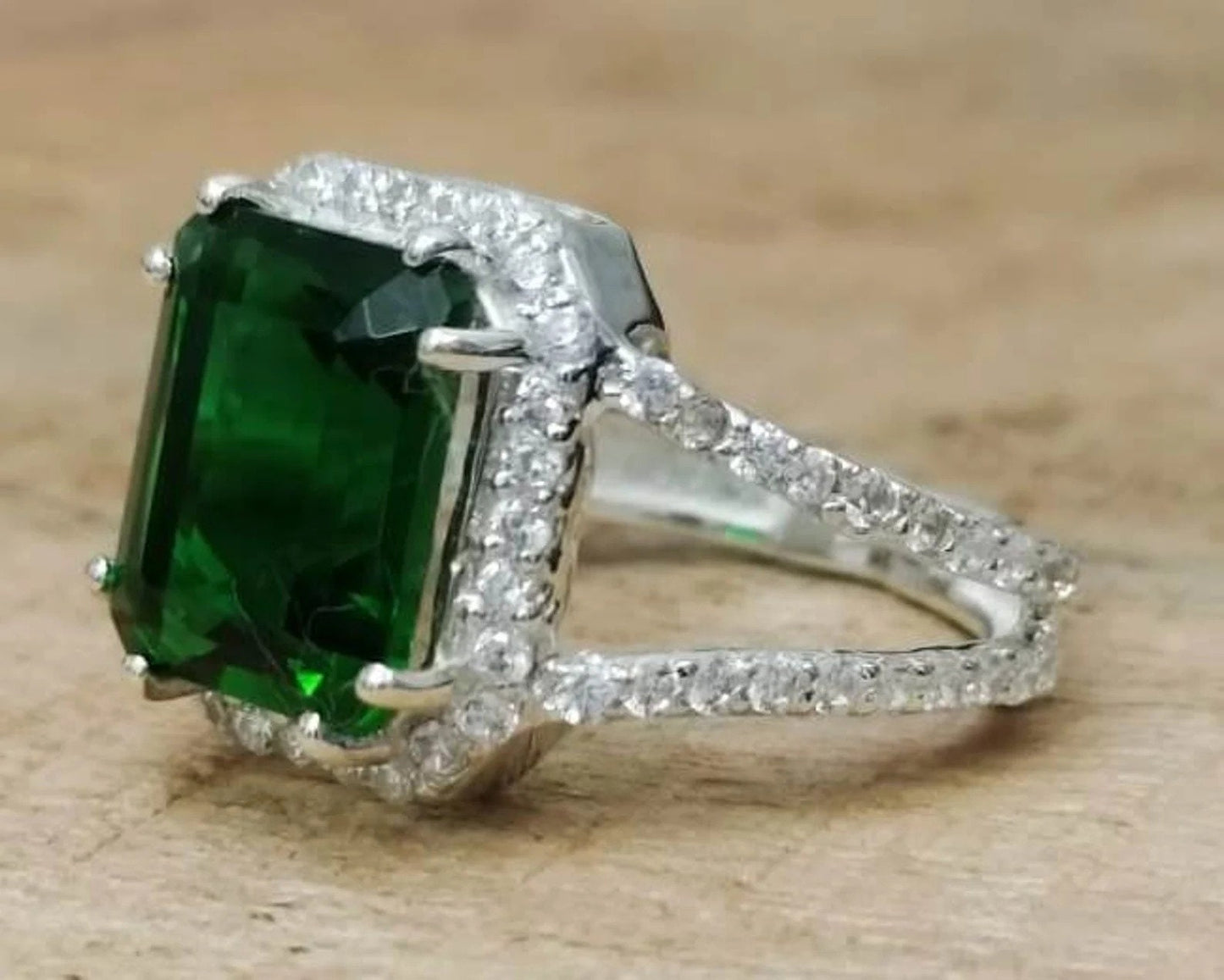 Exceptional 6.2 Ctw Vivid Green Colombian Emerald & Diamond 18k White Gold Ring Minor Muzo Statement Cocktail Engagement