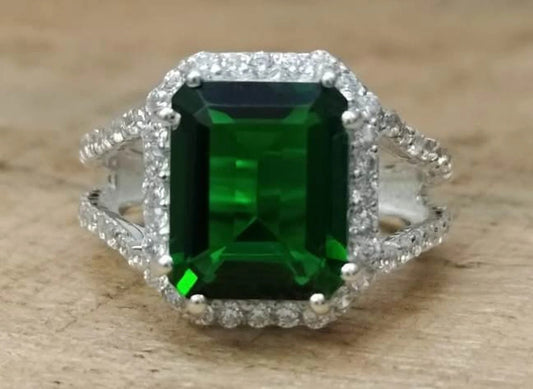 Exceptional 6.2 Ctw Vivid Green Colombian Emerald & Diamond 18k White Gold Ring Minor Muzo Statement Cocktail Engagement