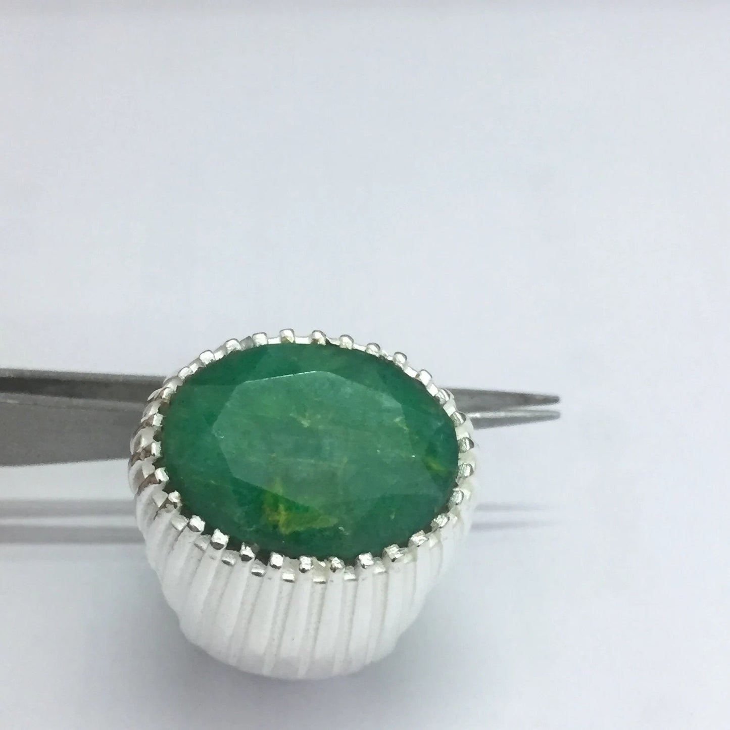 Genuine Natural Certified Green Emerald Solitaire 7.25 Carat Stone 925 Sterling Silver Ring Men's Ring