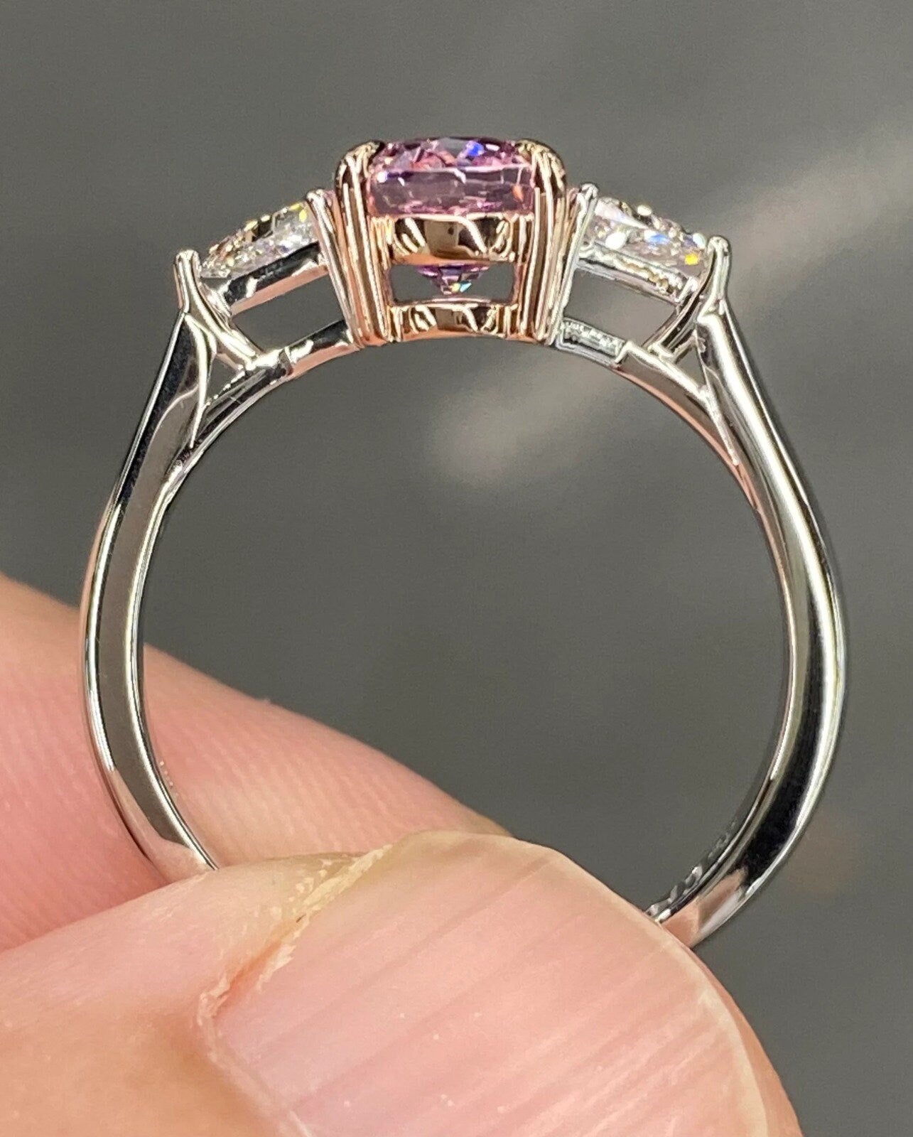 IGI Certificate added Stunning 3.1 Ctw Pastel Pink Spinel & VVS Diamond 18K White Rose Two Tone Gold Ring Engagement Ring