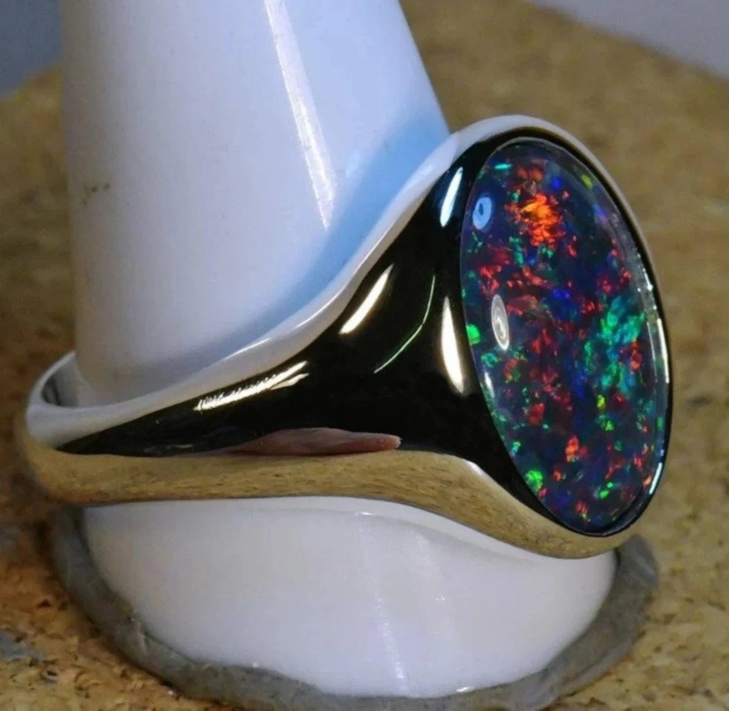 Natural 7.25 Carat dark opal Ring, 925 Sterling Silver Ring, Ethiopian Black fire opal, engagement, Birthstone ring, For Men's