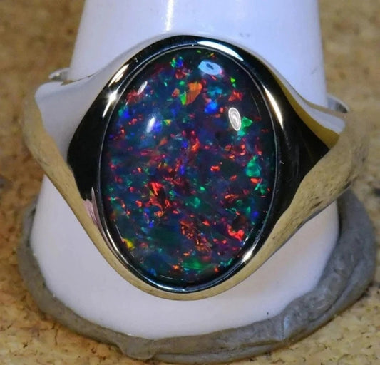 Natural 7.25 Carat dark opal Ring, 925 Sterling Silver Ring, Ethiopian Black fire opal, engagement, Birthstone ring, For Men's