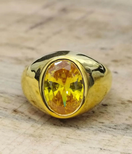 Natural Certified 5.25 carat Yellow Sapphire / Pukhraj Panchadhatu Rashi Ratan Astrological Purpose Ring Handmade Ring For Men's