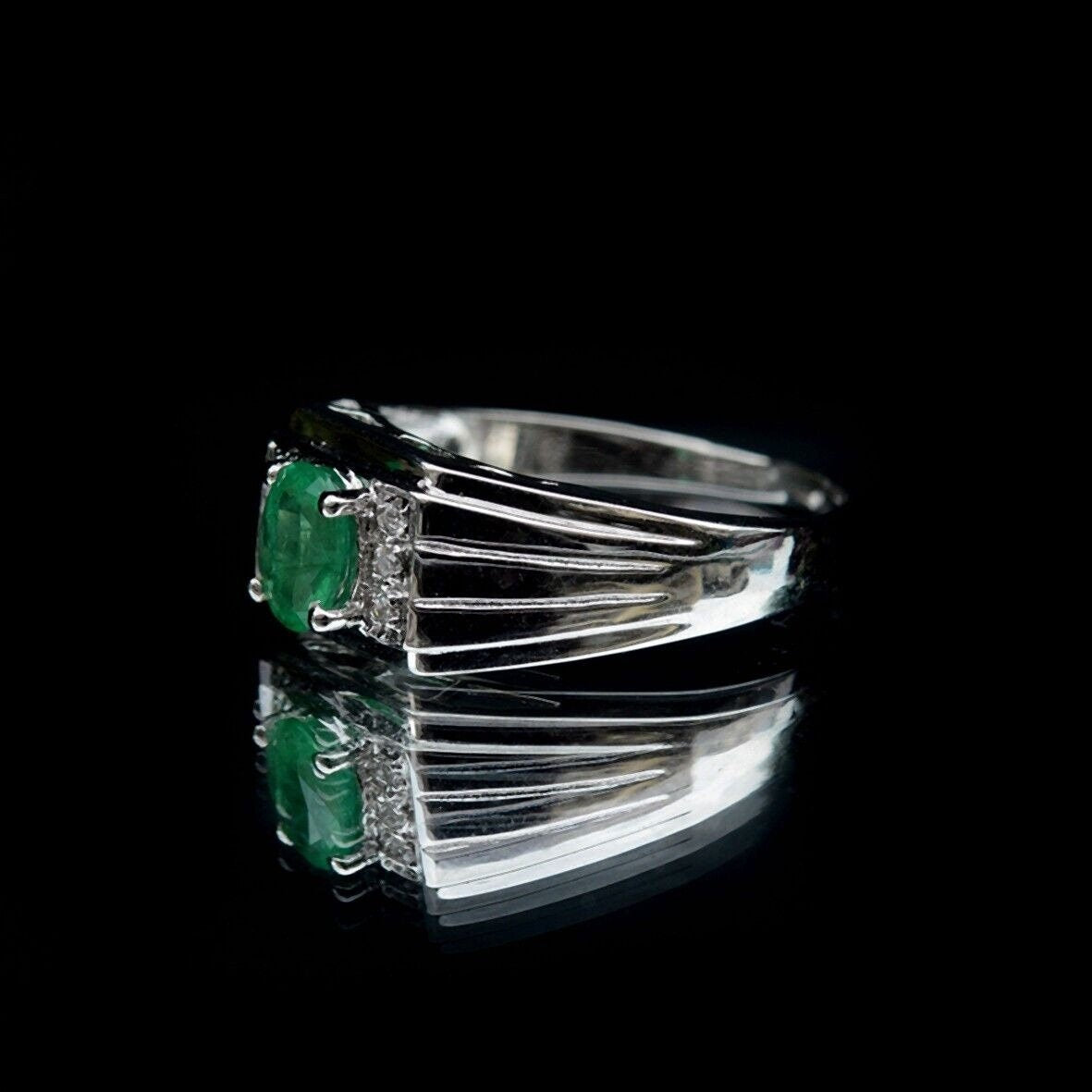 1.75ct Natural Untreated Green Emerald Zambia 925 Silver Ring Gift For Love